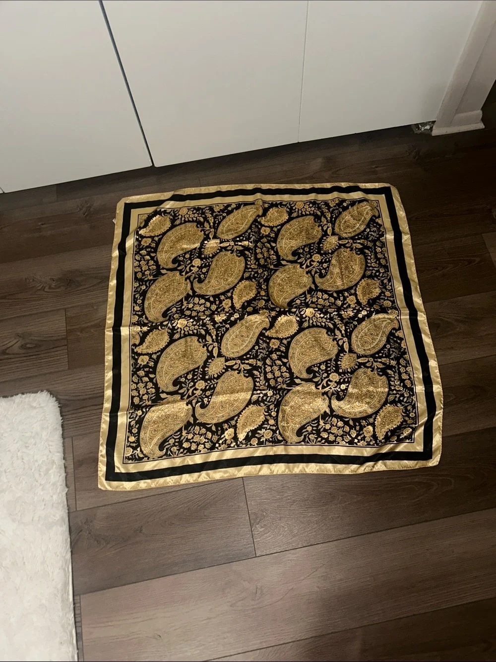 Black and Gold Paisley Silk Scarf